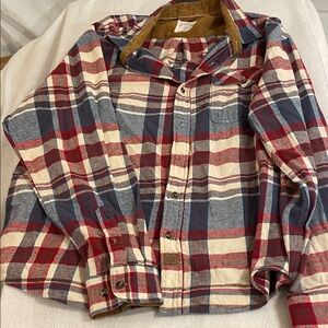 Casual Men's Plaid Button-Down Shirt in Red, Blue & Cream